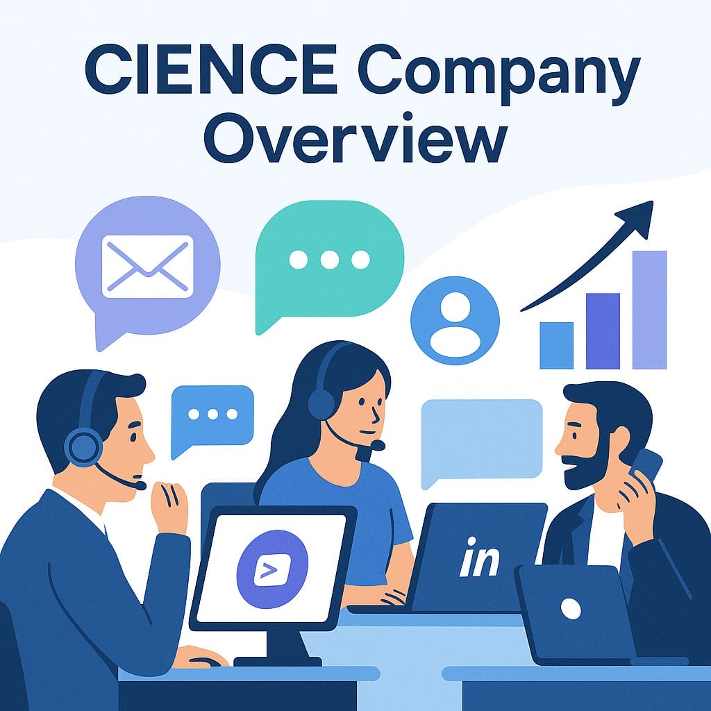 Illustration comparing CIENCE vs Outbound Sales Pro, showing data-driven automation on one side and AI + human SDR collaboration on the other, symbolizing outsourced sales development.